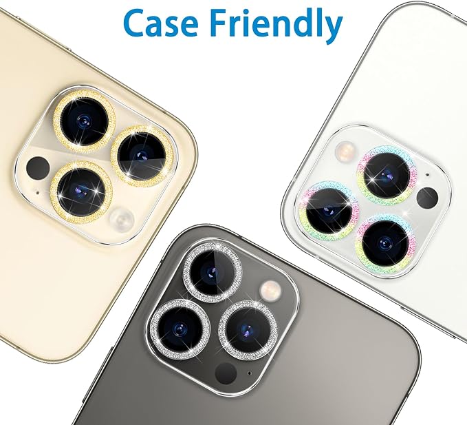 3 Pack Dengduoduo Tempered Glass Camera Lens Protector for iPhone 14 Pro 6.1" & iPhone 14 Pro Max 6.7", Glitter Bling Diamond, Ultra HD, 9H Hardness, Anti-Scratch, Case Friendly, Easy to Install [No Affect on Night Shots] - Image 7