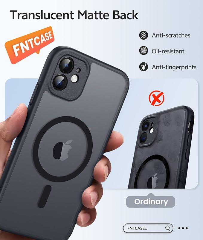 FNTCASE for iPhone 11 Phone Case, Fit for Magsafe, Full Camera Protection | Translucent Matte Back, Strong Magnetic Charging,14FT Military Grade Drop-proof, Anti Slip, Black - Image 7