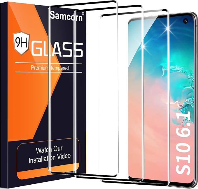 3 Pack Galaxy S10 Screen Protector, HD Clear Tempered Glass, Fingerprint Unlock, 3D Curved, Scratch Resistant, No Bubble for Samsung Galaxy S10 5G Glass Screen Protector by Unknown