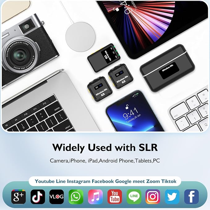 Ecomxia Wireless Lavalier Microphone (2 TX + 1RX + Charging Case) for DSLR Camera iPhone Android PC 656FT Range Professional Lapel Mic Wireless with 48KHZ/24Bit Clear Voice, 30Hours Vlogging - Image 10