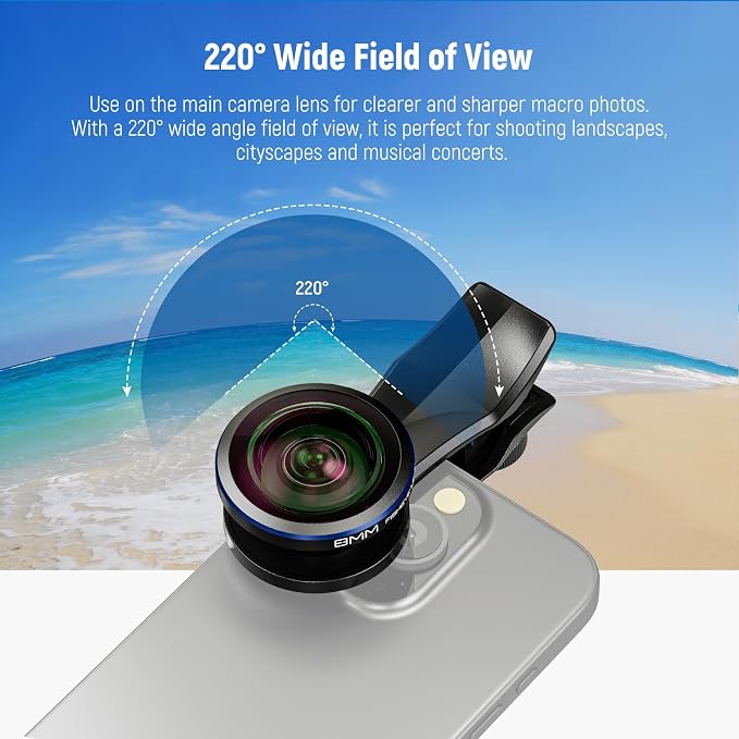 NEEWER 8mm Fisheye Lens with 220 Wide Angle & 17mm Thread Phone Lens Clip, Also for 17mm Threaded Phone Cage/Case/Clamp/Backplate, LS-29 PRO - Image 3