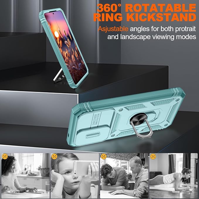 Gritup for Samsung Galaxy A57 5G Phone Case with Camera Cover | 2*Screen Protector & 360° Rotating Ring Kickstand, Military Grade Protective Cover para Samsung A 57, Green - Image 7