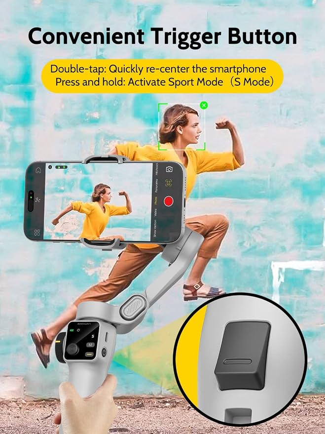 AOCHUAN Gimbal Stabilizer for iPhone w/Extension Rod,Face Tracking(SmartV8) | Phone Gimbal for iPhone with Built-in 7.8Ft Extension Rod, Full-Screen Oled Display, Ideal for Tiktok Recording(White) - Image 5