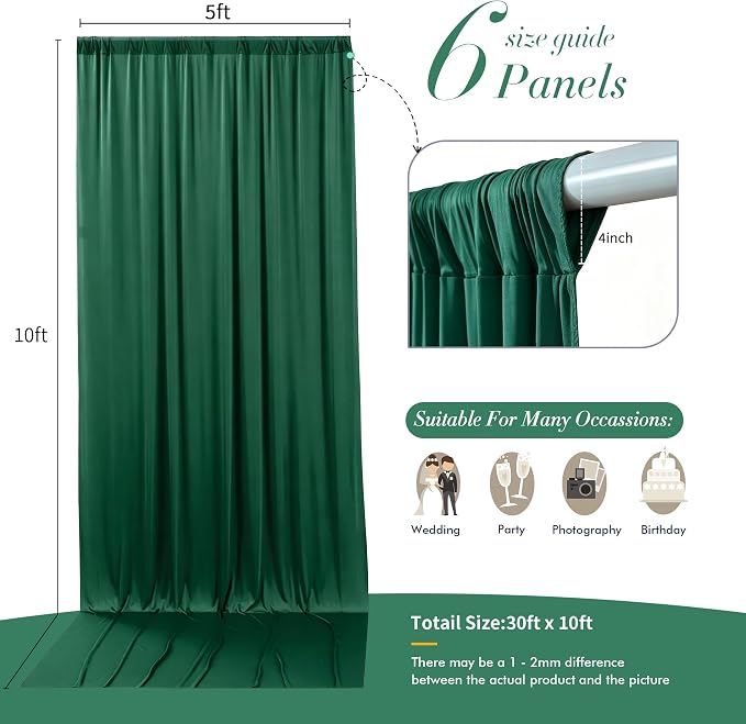 30 ft x 10 ft Wrinkle Free Hunter Green Backdrop Curtain for Parties, Polyester Dark Green Photo Backdrop Drapes 6 Panels 5x10ft for Baby Shower Wedding Birthday Party Photography Curtains - Image 7