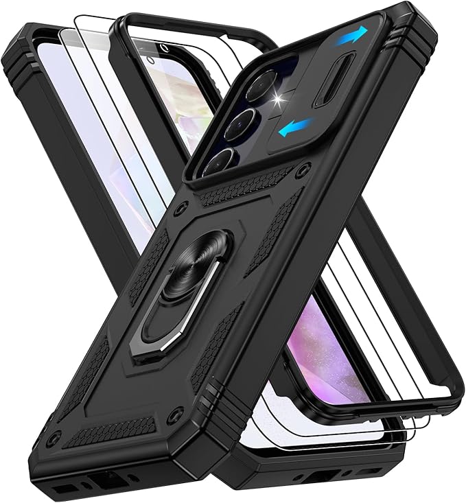 Gritup for Galaxy A35 5G Case Military-Grade Shockproof with Kickstand | with 2 PCS Screen Protector, Slide Camera Cover, Heavy Duty Outdoor Protection Funda para A 35 Phone Cover, Black by Gritup
