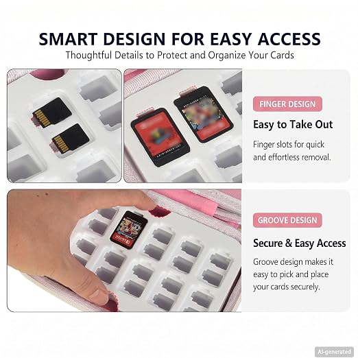 Game Card Case for Nintendo Switch, 72 Games and 144 MicroSD Cards, Pink | Four removable panels and finger grooves make a large collection faster for kids and adults to browse - Image 7