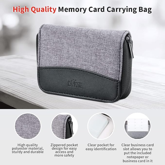 28 Slots SD Card Holder Case with Labels for 24 SD+4 CFB Cards | Holds 24 SD + 4 CF/XQD. Number stickers + notepaper for indexing. Durable polyester. Transparent slots memory Card case. - Image 3