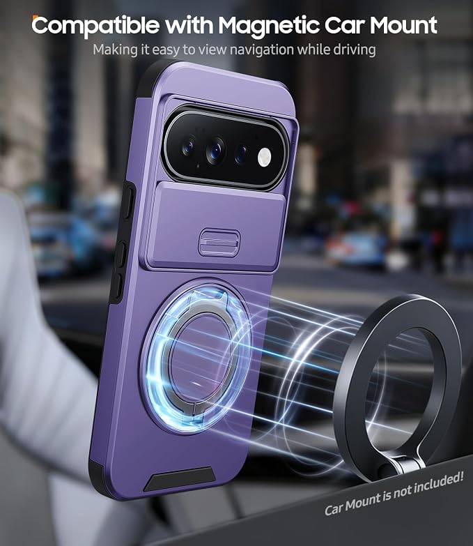 JAME for Google Pixel 10/10 Pro/11/11 Pro Case, Stand & Slide Camera Cover | Ring Holder Kickstand, Screen Protectors, Dual-Layer Shockproof Protective, Magnetic Accessory Friendly Phone Case, Purple - Image 6