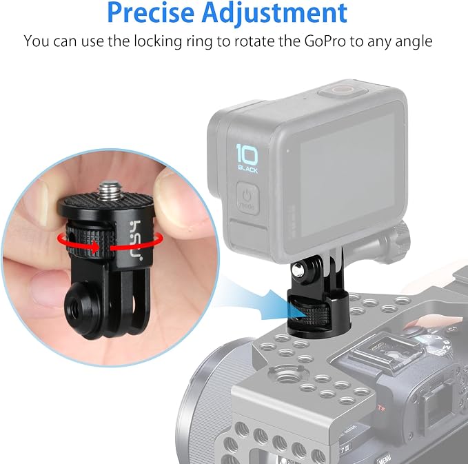 HSU Aluminum Camera Tripod Mount Adapter, 1/4"-20 Camera Mount (Black) | for GoPro Hero 13/12/11/10/9/8/7 Insta360 X3/X2/X/RS/R, Osmo Action, and Other Cameras ( 2 Pack) - Image 4