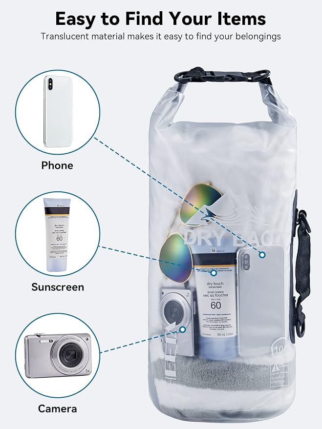 HEETA Dry Bag Waterproof Backpack with Phone Case 5L/10L/20L/30L/40L | Roll Top Lightweight Dry Storage Bag for Women Men, Travel Boating Kayaking Paddle Board Camping Beach Essentials Accessories - Image 7