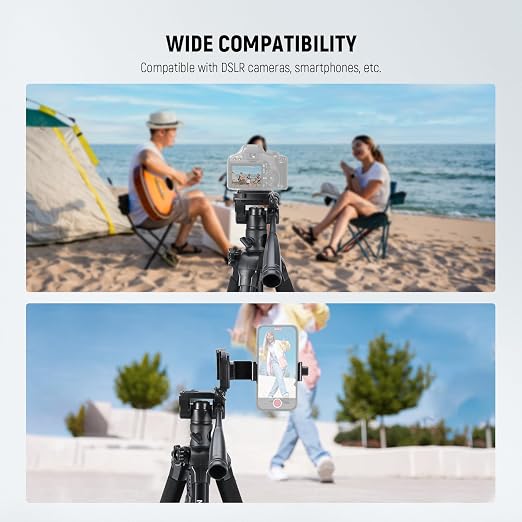 NEEWER Basics TP05 74" Video Tripod Monopod, 3 Way Pan Tilt Head Phone Holder Compatible with iPhone DSLR, Travel Recording Stand, Overhead Camera Mount, Crossbar, 17.6lb Load - Image 8