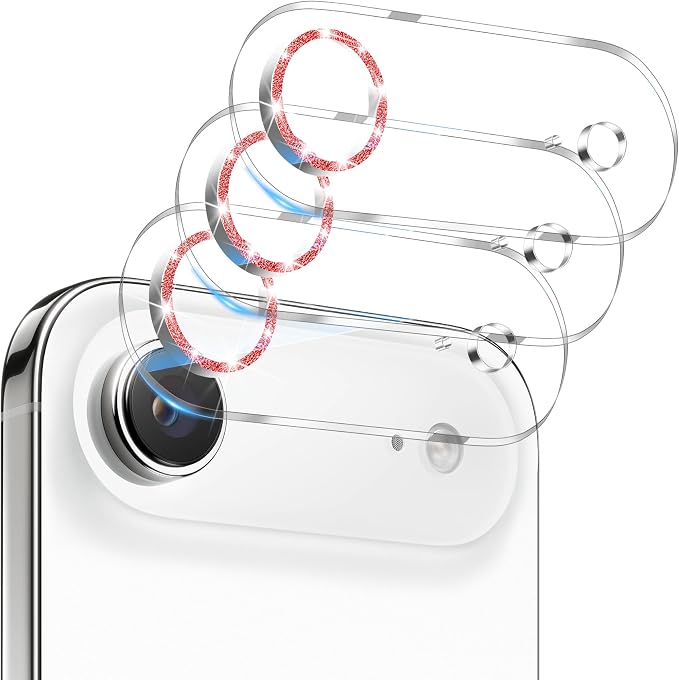 Dengduoduo 3 Pack Camera Lens Protector for iPhone Air, Tempered Glass, Ultra HD, 9H Hardness, Anti-Scratch, Case Friendly [No Affect on Night Shots], Glitter Red by Dengduoduo