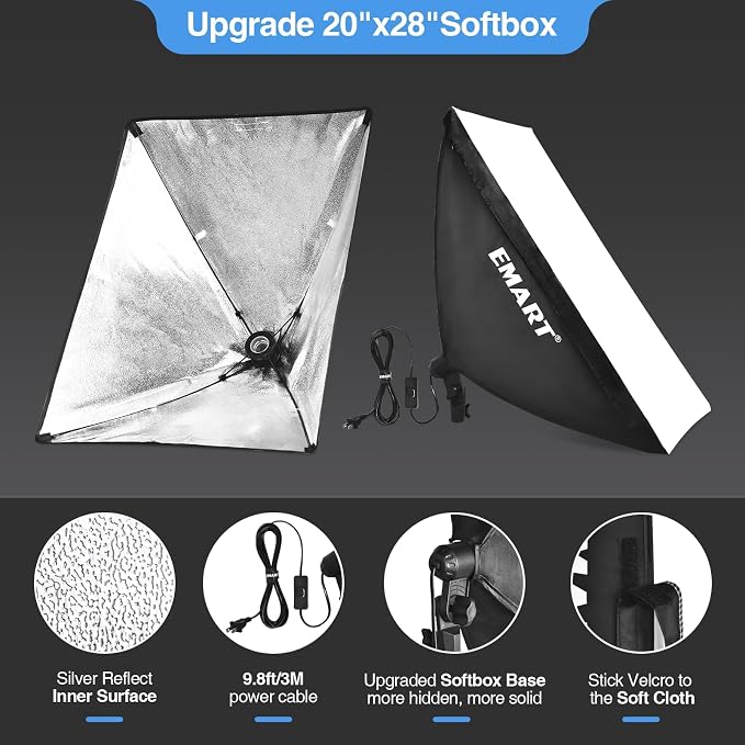 EMART Softbox Lighting Kit, 85W 20"x28" Softbox for Photography Light 2Pack | 3000K-6500K LED Bulbs with Remote, 75" Tripod, Professional Photography Lighting for Studio Lights, Portrait, Video Recording - Image 5