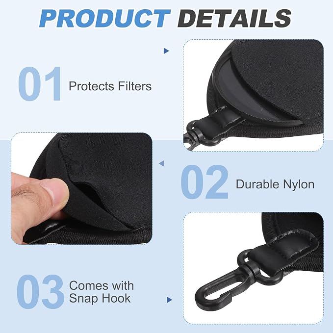 PATIKIL 37mm Lens Filter Case, 1PCS 2 Pockets Camera Filter Carry Bag Nylon Shockproof Camera Filter Lens Protector Pouch for Photography Round Circular Square Filters Storage, Black - Image 3