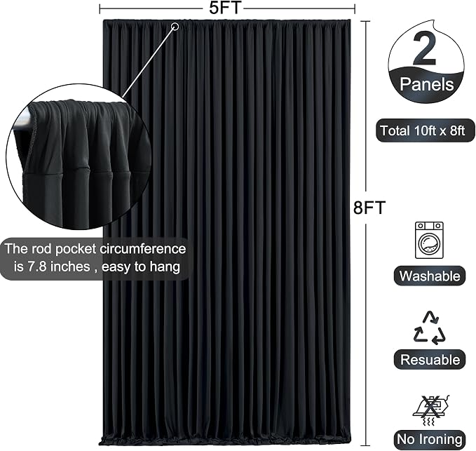 Black Backdrop Curtain for Parties Wrinkle Free Black Photo Curtains Backdrop Drapes Fabric Decoration for Birthday Party Wedding 5ft x 8ft,2 Panels - Image 6