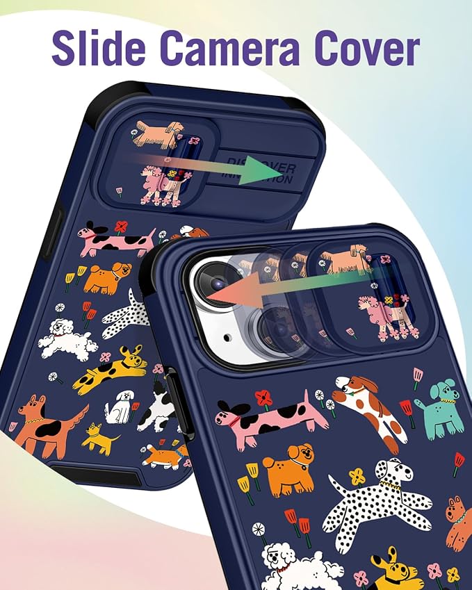 Buleens for iPhone 15 Case 6.1 Inch - with Ring Stand & Camera Cover Aesthetic Cute Designed for Women Girls Cartoon Kawaii Dogs for Phone Case for iPhone 15 Compatible with Magsafe - Image 3