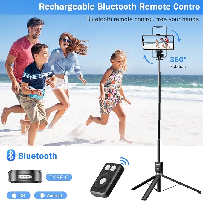 Selfie Stick Tripod with Fill Light, Phone Selfie Stick,Durable Stainless Steel Design,Bluetooth Remote Control,and Stable Three-Legged Support for Live Broadcasts,Video Shooting (Black) - Image 4