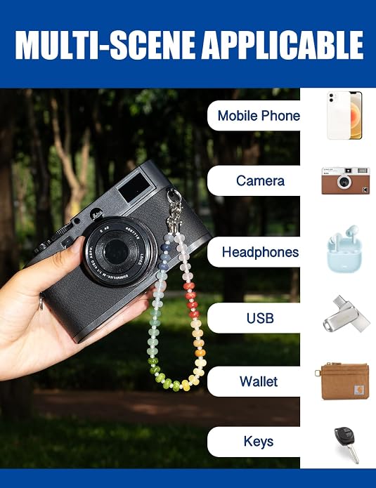 CH.yishi Crystal Beaded Phone Charm Wrist Strap Camera Lanyard | Handmade Cell Phone Chain,with Tether Tab,Keychain Bag Wallet Natural Stone Charm,Headphone Gemstone Decor,Camera Wrist Strap - Image 4