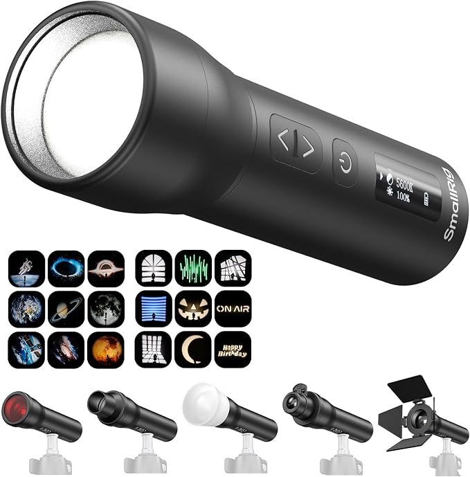 SmallRig RF 05B Portable LED Photography Flashlight, Zoomable Video Light | 1900K-8000K, 5W-8W 2600mAh, Gobos Film Slides Filters Barn Door Spotlight Snoot Diffuser for Content Creators, IP65 - 6137 by SmallRig