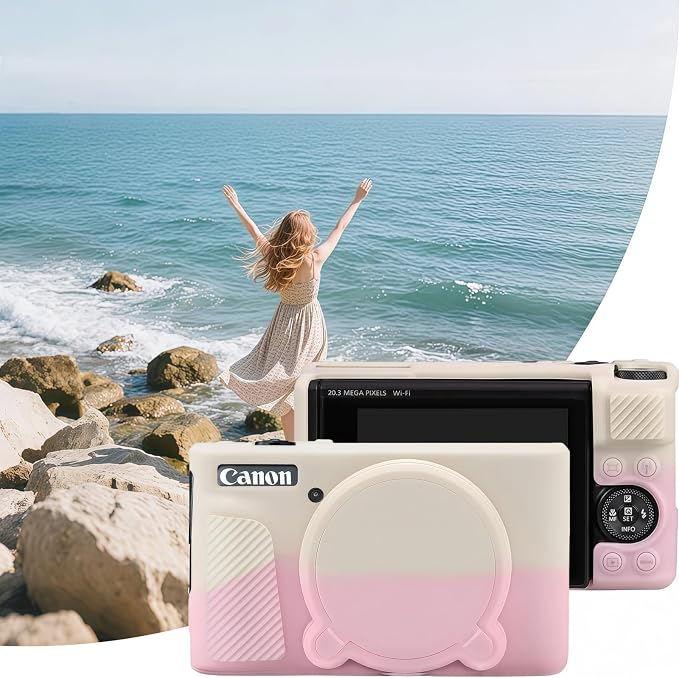Camera Case for Canon PowerShot SX740/ SX730 Digital Camera, SX740 HS Case | Soft Silicone Protective Case Removable Lens Cover, Comes with 2 Screen Protectors and 1 Wrist Strap. (Beige-Pink) - Image 6