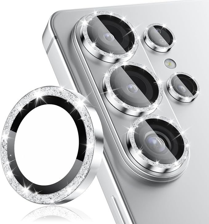 CloudValley for Samsung Galaxy S26 Ultra Camera Lens Protector Bling | 9H Tempered Glass + Aluminum Alloy Lens Protective Ring [Glitter Decoration] Ultra-HD Individual Lens Cover,Glitter Silver by CloudValley