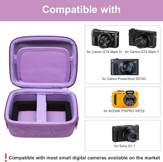 Camera Case Bag Compatible with Canon PowerShot G7 X Mark III, Mark II, SX740 HS, Sony ZV-1, KODAK PIXPRO WPZ2 Digital 4K Vlogging Camera, Point and Shoot 4K Video Camera Bag, Purple (Case Only) - Image 2