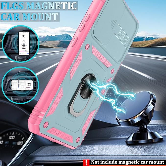 Gritup for Samsung Galaxy S22+ Plus Case with Screen Protector*2, Galaxy S22 Plus Case Build in 360° Rotating Ring Kickstand, Military Grade Protective Case for S22 Plus Phone, Green+Pink - Image 7