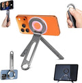 Magnetic Phone Tripod Stand for iPhone iPad, Aluminium Portable Phone Tablet Holder with Carabiner Smartphone Mini Tripod Stand Strong Magnet Compatible with iPhone 17 16 15 14 13 12 iPad Series by Chesjin