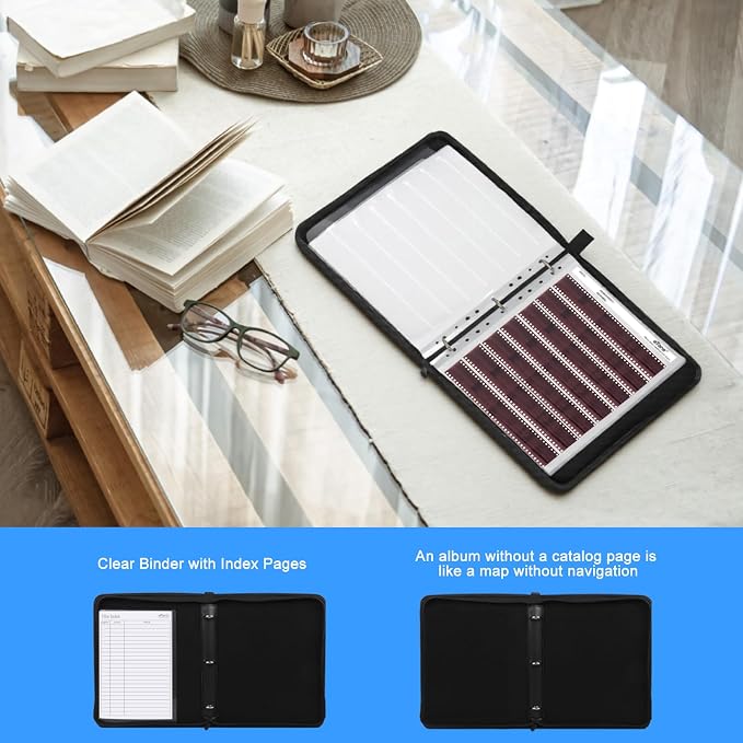 eTone Film Negative Storage Album, Black PU Leather, 50 35mm Acid-Free Sleeves, Triple Ring Binder Box, 13.18x7.08x1.96 Inch (Blue) - Image 7