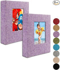 GPIRAL Small Photo Album 4x6 – Clear Pages, Linen Cover with Front Window, Pack of 2, Each Album Holds 52 Photos, Small Brag Book for 4x6 Pictures, Lilac Purple Fabric by GPIRAL