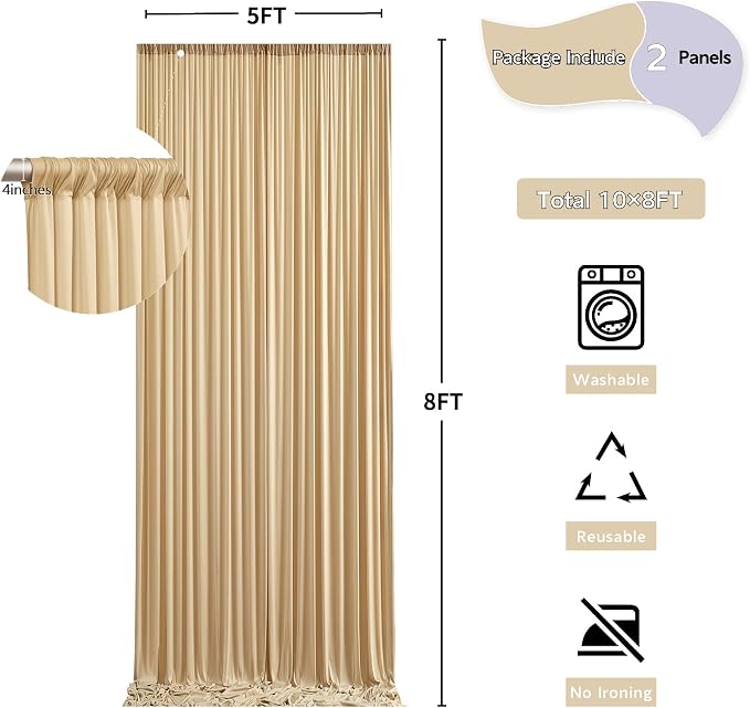 10ft x 8ft Wrinkle Free Champagne Backdrop Curtain for Wedding Parties, Thick Polyester Photo Backdrop Drapes for Baby Shower Engagement Birthday Party Backdrop Stand,5ft x 8ft 2 Panels - Image 5
