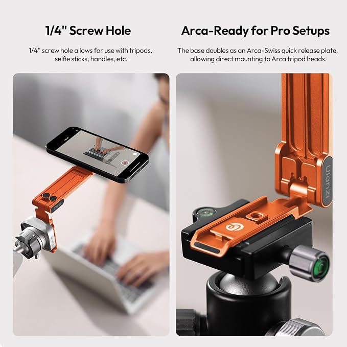ULANZI MA38 Magnetic Phone Tripod for iPhone, Portable Phone Holder Orange | Portable Phone Tripod for Magsafe w Foldable Hook Double-Sided 1/4'' Screw for Travel Vlog Selfie iPhone 17/16/15/14/13 - Image 4