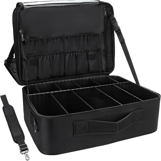 Relavel Makeup Case Extra Large Makeup Bag for Women Travel Makeup Artist Box Nail Polish Cosmetic Brush Storage Organizer with Adjustable Plastic Dividers Black by Relavel