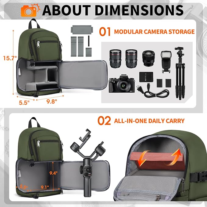 RAINSMORE Camera Sling Bag, Small Dslr/Mirrorless Camera Bag & Case | Waterproof Camera Bags for Photographers, with Removable Padded Insert & Tripod Holder, Compatible with Canon/Nikon/Sony/Fuji - Image 2