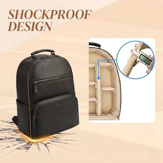 Camera Backpack Classic PU Leather for DSLR, Professional Camera Bag for Photographers with 15 Inch Laptop Compartment Large 20L - Image 4