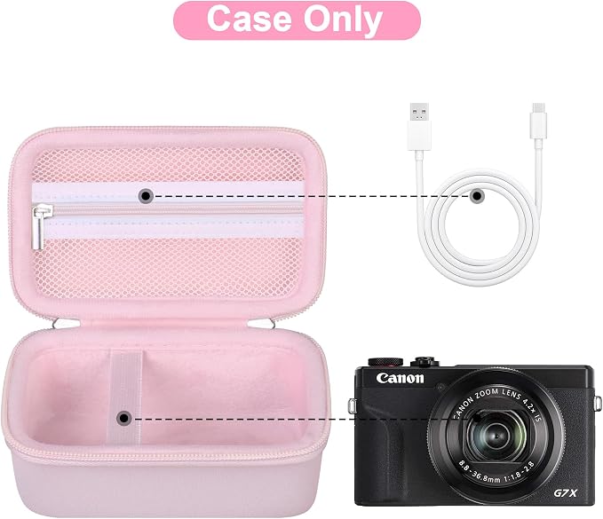 Canboc Camera Case for Canon PowerShot G7 X Mark III/G7X Mark II,Jelly Pink | For SX740/ SX730/ G7X3 Carrying Camera Bag, Zipper Mesh Pocket fits USB Cable, Batteries - Image 2