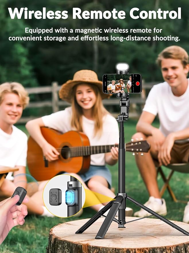 AOCHUAN M3Pro 4-in-1 Smartphone Gimbal Stabilizer for iPhone, AI Tracking | Auto-Open Tripod, No App AI Face Tracking, RGB Fill Light, Magnetic Remote, Built-in Extension rod, for Travel, Vlog, Black - Image 4