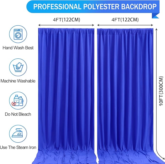 Royal Blue Backdrop Curtain 2 Panels-Wrinkle-Free Royal Blue Curtains Polyester Photography Drapes for Baby Shower Birthday Party Photo Background Backdrop Stand- 8 X10FT - Image 5