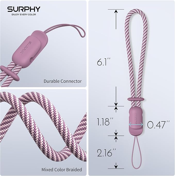 SURPHY 2 Pack Phone Lanyard, Phone Wrist Strap for Case, Camera Wrist Strap | Ultra-Light 2-Color Braided Phone Strap, Cellphone Charm Strap, Anti-Lost Wrist Lanyard for Women and Men, Lilac Purple Gray - Image 5