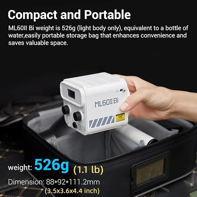 Godox ML60IIBi with Handheld Bracket, 70W Bi-Color LED Video Light, Handheld LED Light with Quiet Cooling Fan, Portable COB Continuous Output Lighting, 11 FX Effects 0-100% Brightness - Image 6