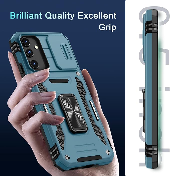 DEERLAMN Case for Samsung Galaxy S25 Plus/S24 Plus 6.7-Inch with Slide Camera Cover+Screen Protector(1 Pack), Rotated Ring Kickstand Military Grade Shockproof Protective Cover-Light Blue - Image 8