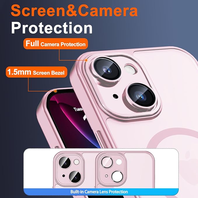 for iPhone 14 Case with Privacy Screen Protector, Pink | Full Camera Protection, Translucent Matte Magnetic, Compatible with MagSafe, Shockproof Phone Cover, Slim Fit Women/Girls - Image 6
