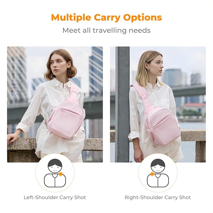 K&F CONCEPT Camera Sling Bag, Compact Crossbody Bag for DSLR Mirrorless | Lightweight Fabric, with Tripod Holder, Quick Access & Custom Dividers, Men & Women, for Sony Canon Nikon, Light Pink, BS06 - Image 5