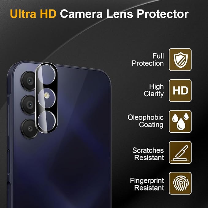 3 Pack Camera Lens Protector for Samsung Galaxy A15 5G | Tempered Glass,Anti-Fingerprint,9H Hardness,Scratch Resistant,Easy to Install,Bubble Free,HD Clarity - Image 5