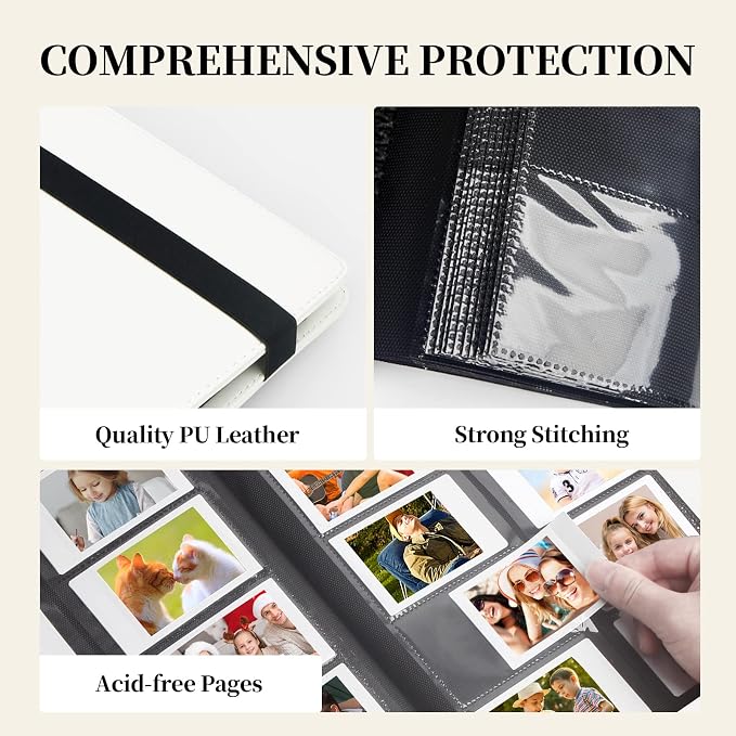 Veicevol 400-Pocket 2x3 Photo Album for Instax Mini and Polaroid, White | PU Leather Cover Keeps, Fits Instax Mini and Polaroid 2x3 Photos, Protects Travel, Wedding and Family Memories - Image 4