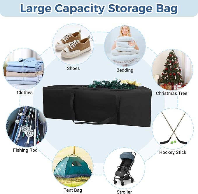 COOLBEBE 65" Sports Duffle Bag - 270L Extra Large Travel Duffel Luggage Bag | Upgrade 2-way Lockable Zippers, Sturdy & Water Resistant Long Duffle Bag for Tent Pole Camping Outdoor Moving (Black 65inch) - Image 4