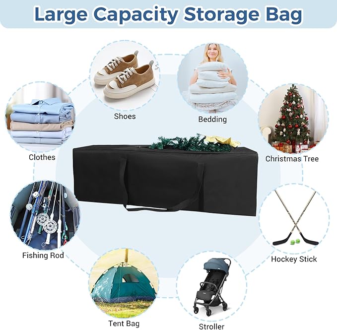 COOLBEBE 56" Sports Duffle Bag - 216L Extra Large Travel Duffel Luggage Bag | Upgrade 2-way Lockable Zippers, Heavy Duty Waterproof Long Duffle Bag for Tent Pole Camping Outdoor Moving (Black 56inch) - Image 6