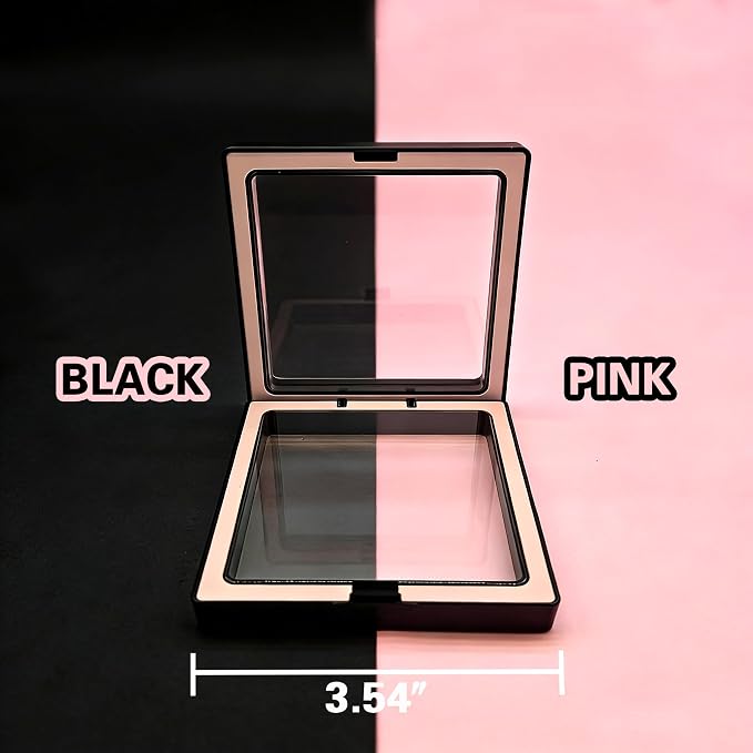 12 PCS Dual-Color Packaging Box 3D Floating Frame Display Stand, Color-Matching Packaging Display Box, Transparent Window Jewelry Case, PE Film Anti-Oxidation Storage Case. (Black+Pink) - Image 3