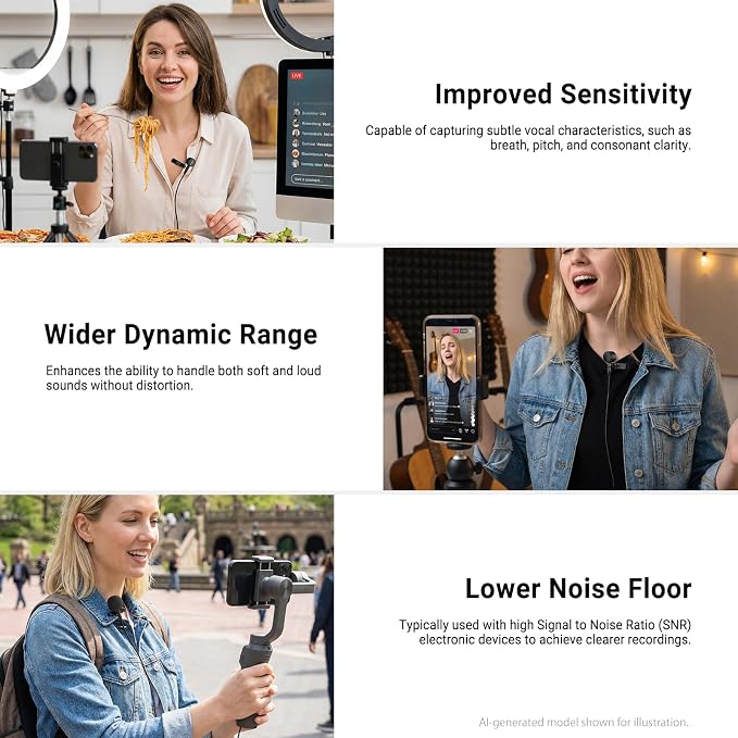 NEEWER ø9.7mm Lavalier Microphone (2 Pack), 3.5mm TRS Clip On Lapel Wired Omnidirectional Condenser Lav Mic with 1.5m Cable & Windscreen for Video Recording, Vlogging, Filming, LM10 - Image 3