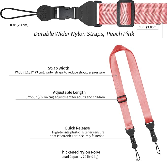 FIEIL Adjustable Shoulder Strap, Nylon Camera Strap, Comfortable Neck Strap for iPad, Cellphone Tablet, Camera, Laptop, Binocular, Luggage Bag (Peach Pink Universal Lanyard) - Image 6